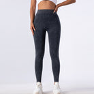 Dark gray high-waisted seamless leggings for yoga fashion and activewear ملابس