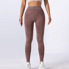 Brown textured high-waisted athletic leggings for stylish yoga and fitness wear