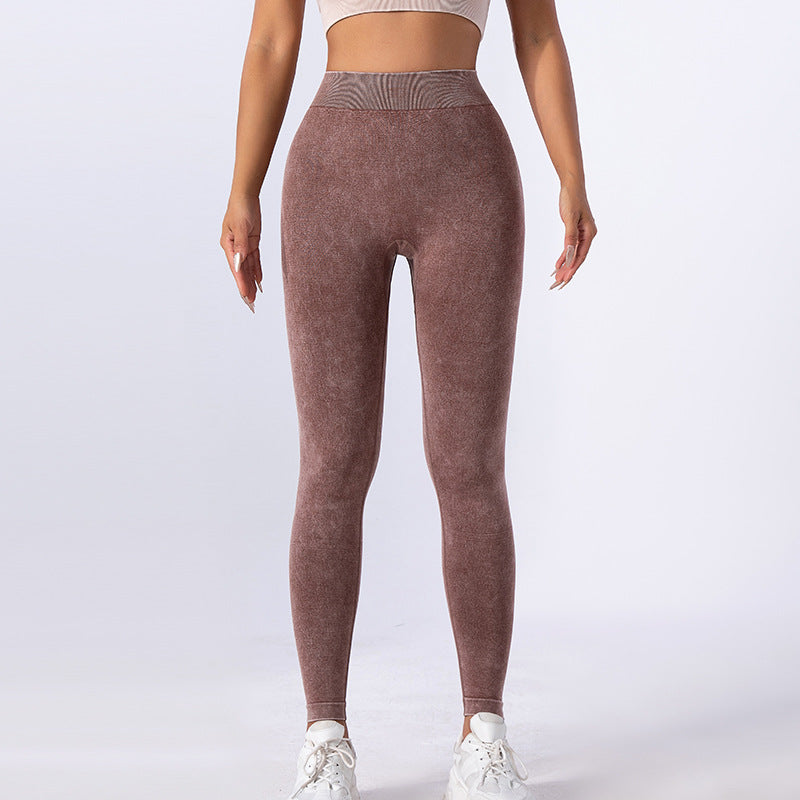 Brown textured high-waisted athletic leggings for stylish yoga and fitness wear