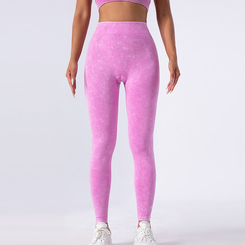 Pink high-waisted seamless leggings from Washed Seamless Yoga Trousers fashion collection