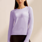 Lilac long-sleeved knit sweater with crew neckline for fitness and stylish Athleisure fashion