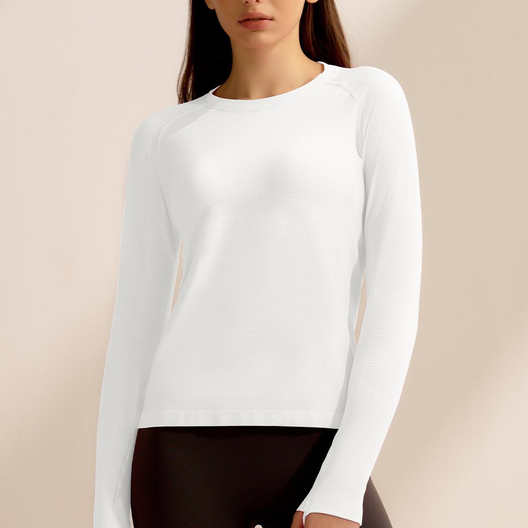 White long-sleeved crewneck sweater from Langry, ideal for fitness and fashion enhancement