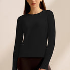 Black long-sleeved fitted sweater with crew neckline for running fashion and ملابس