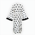 White robe with black bow pattern and lace-trimmed sleeves from Velvet Lace Cardigan Pajamas