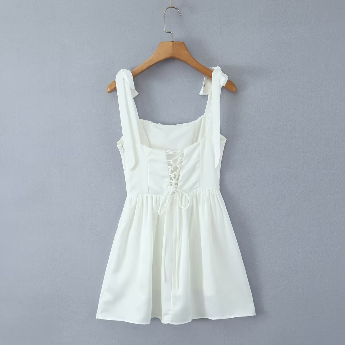 Elegant White Tie-Strap Sundress from Stunning Tight Fit Slim Fit Dress collection for Langry fashion