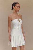 White strapless mini dress from Enchanting A Line Pleated Dress collection in fashion ملابس