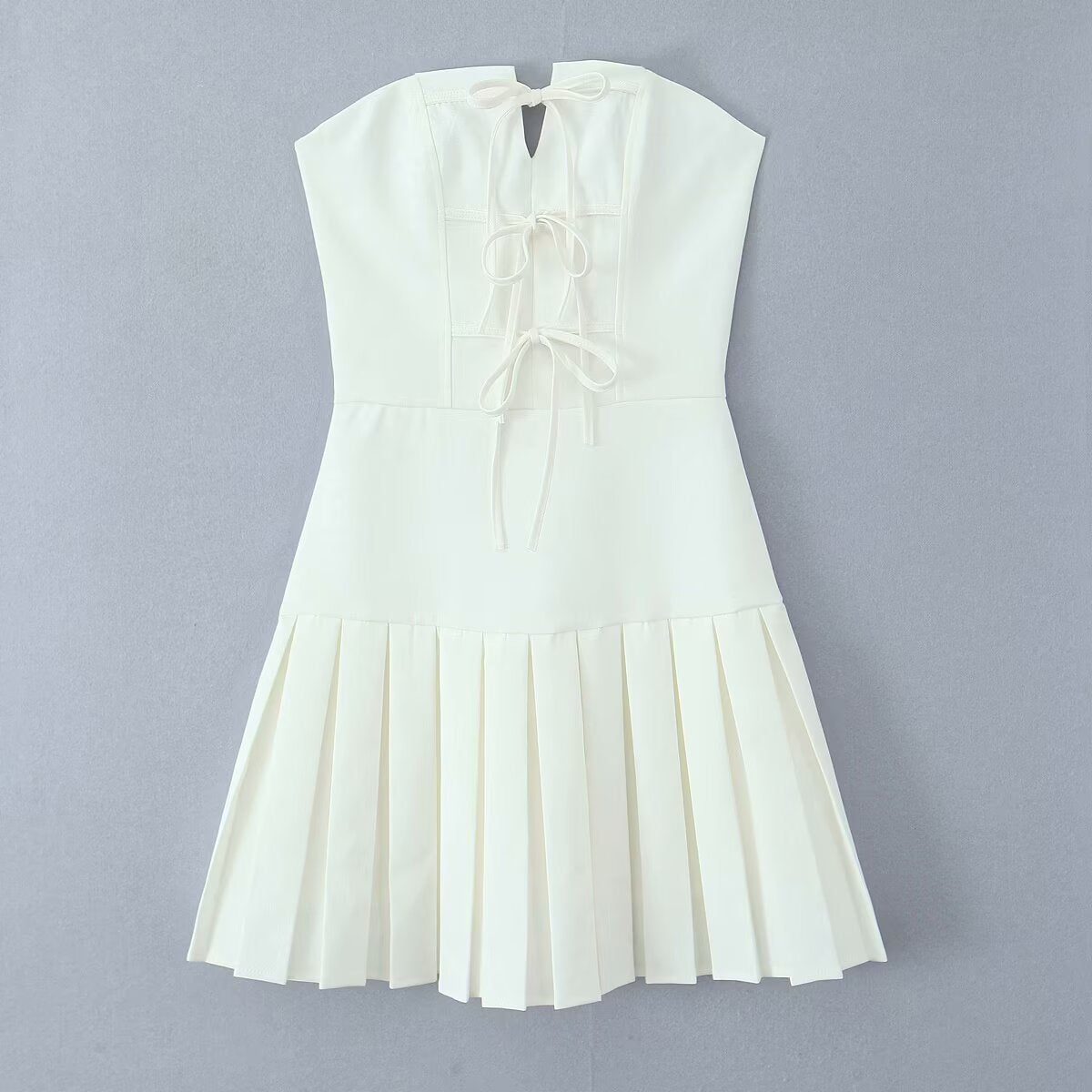 White strapless pleated dress from Enchanting A line Pleated Dress collection in fashion ملابس