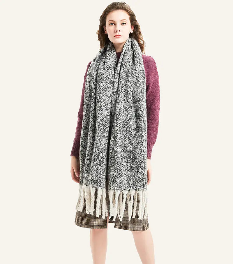 Airy Woven Scarf in Purplish Red with Fringed Raw Edges