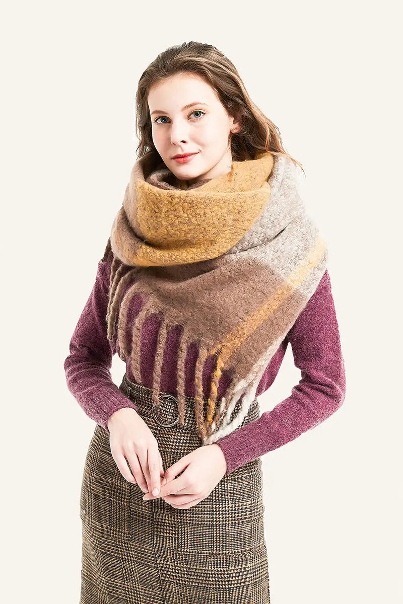 Airy Woven Scarf in Purplish Red with Fringed Raw Edges