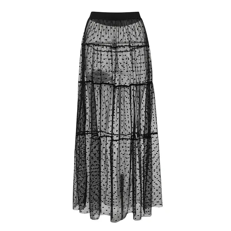 Elegant Polka Beach Maxi Skirt with Embroidered Sleeves