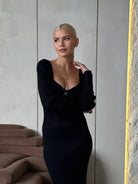 Form-fitting black Gorgeous Knitted Dress for stylish fashion and ملابس enthusiasts