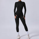 Black long-sleeved jumpsuit from Comfy Mesh Stitching Fitness One Piece for stylish fitness ملابس