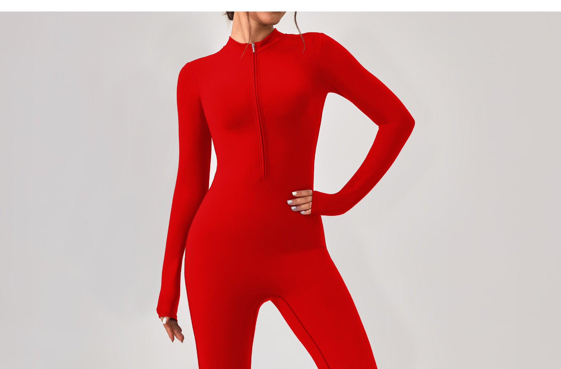 Bright red long-sleeved athletic jumpsuit, stylish for langry and ملابس enthusiasts