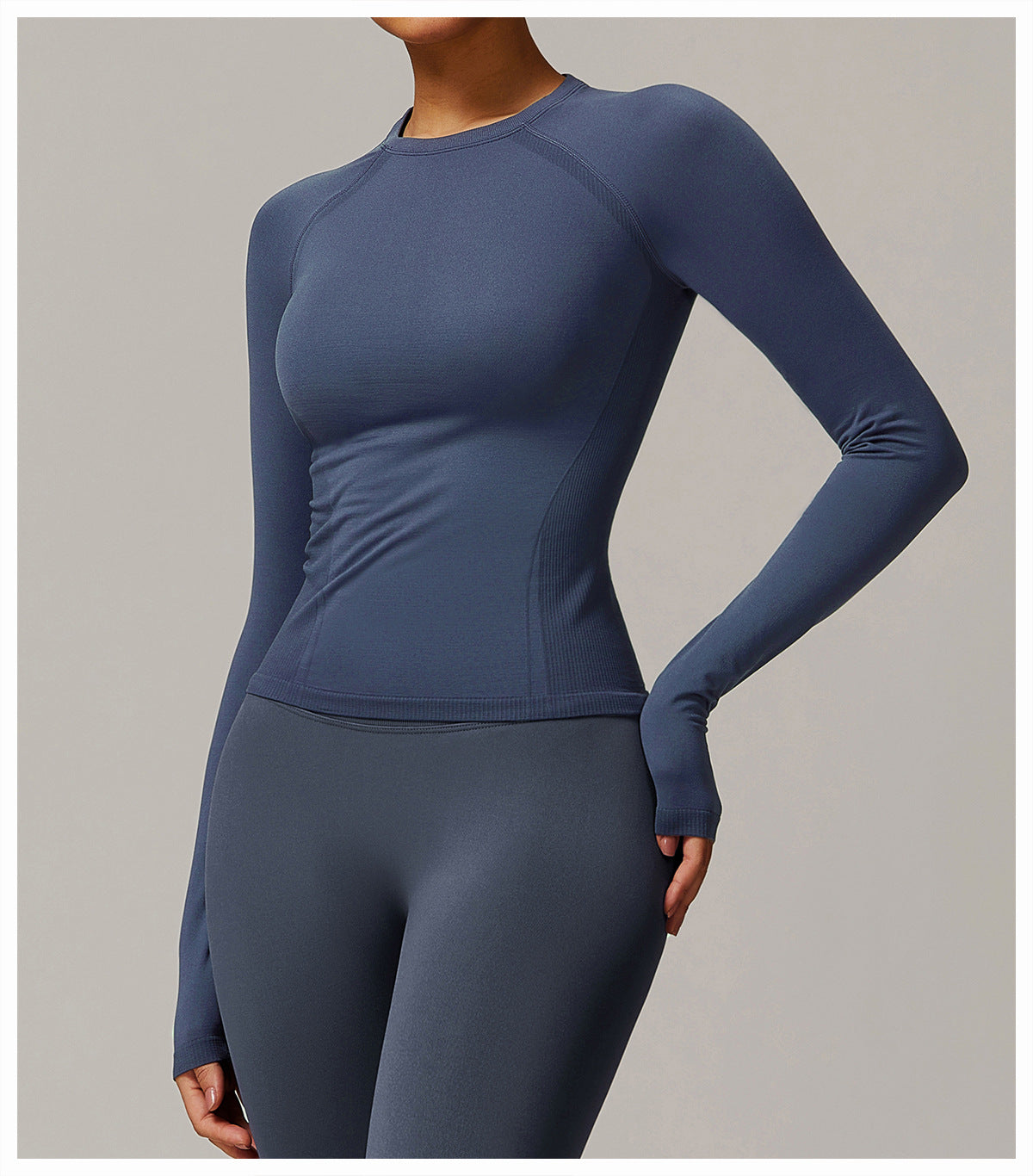 Blue long sleeve athletic top and leggings for stylish running fashion