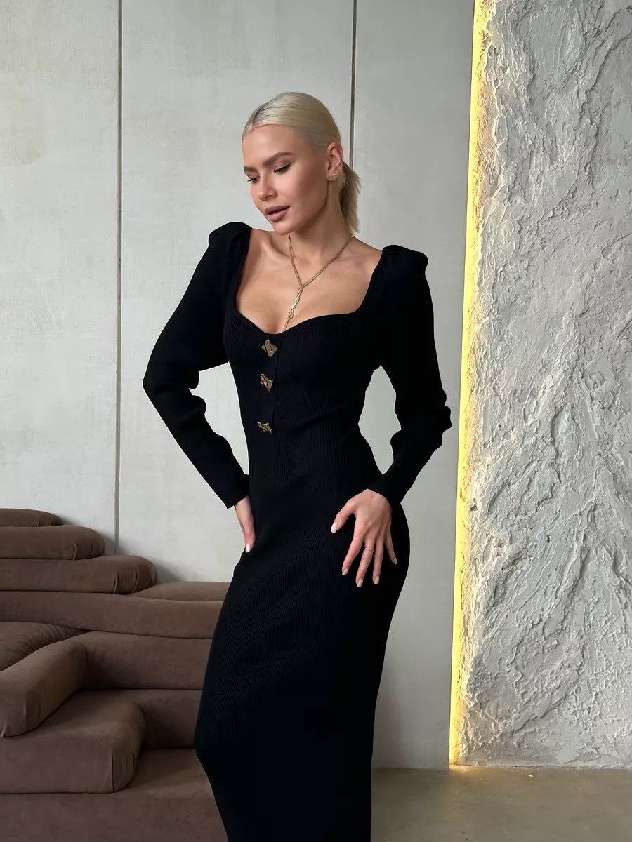 Elegant black knit dress from Gorgeous Knitted Dress collection in fashion ملابس