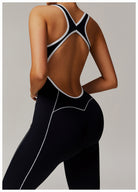 Black and white athletic jumpsuit for stylish fitness, ideal in Langry fashion ملابس