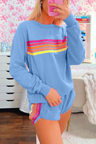 Light blue sweatshirt with rainbow stripes in Langry fashion two-piece set ملابس