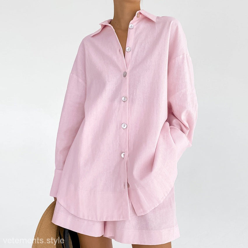 COTTON LINEN PAJAMAS SUIT-VETEMENTS 