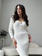 Elegant white ribbed knit dress from Gorgeous Knitted Dress for stylish fashion ملابس