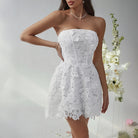 Elegant white strapless lace dress from Beautiful Short Dress Evening Dress collection