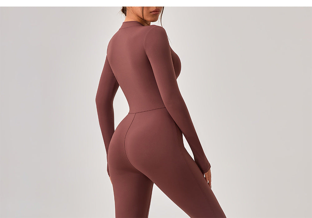 Mauve long sleeve athletic bodysuit in Comfy One Piece Sportswear for stylish langry