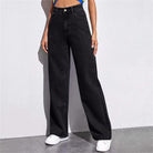 Black high-waisted wide-leg jeans with contrast stitching for fashionable ملابس styling