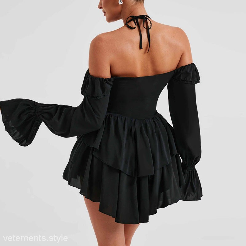 SEXY HALTER LOW CUT RUFFLED DRESS-VETEMENTS 