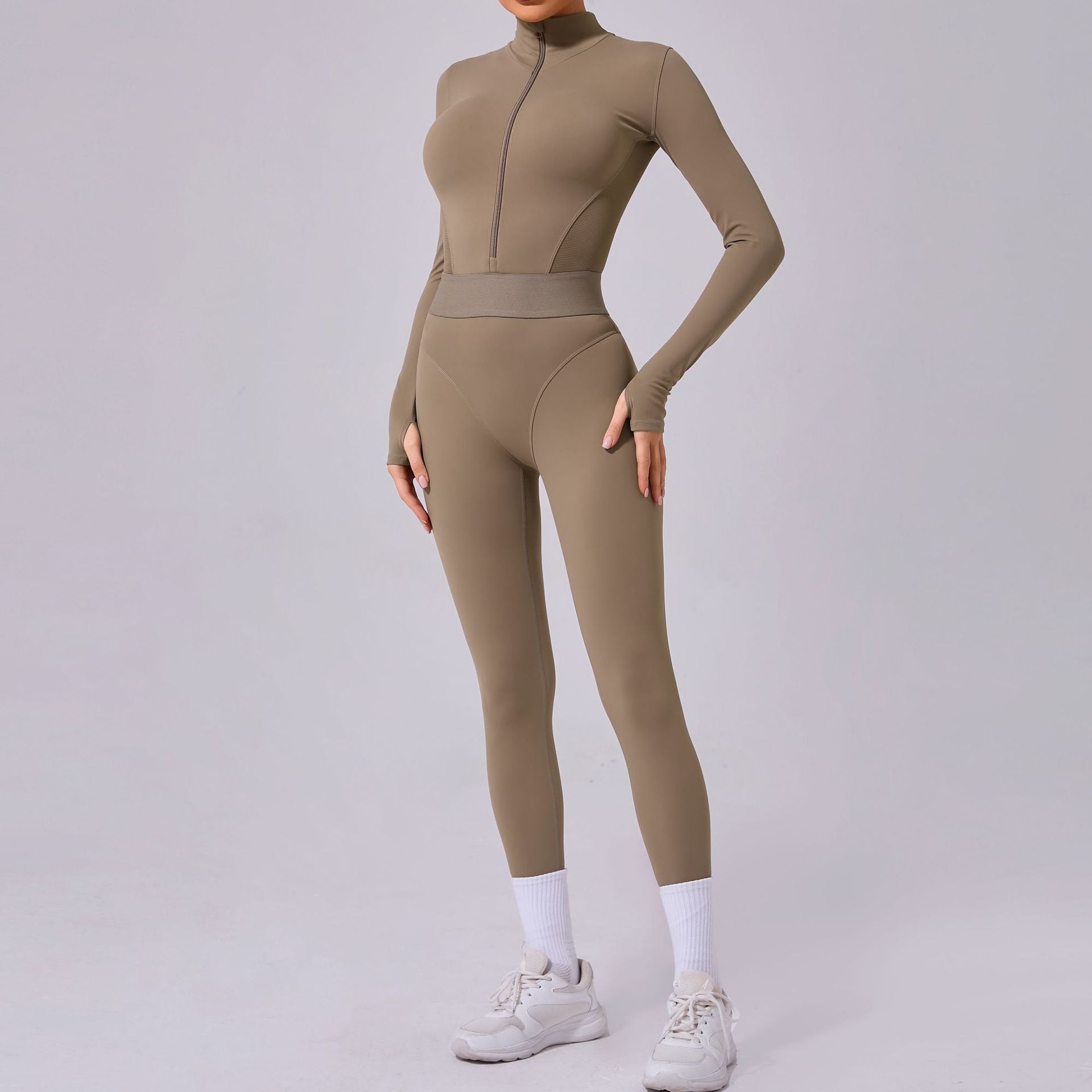 Olive-green athletic jumpsuit from Comfy Mesh Stitching, stylish ملابس for langry fitness