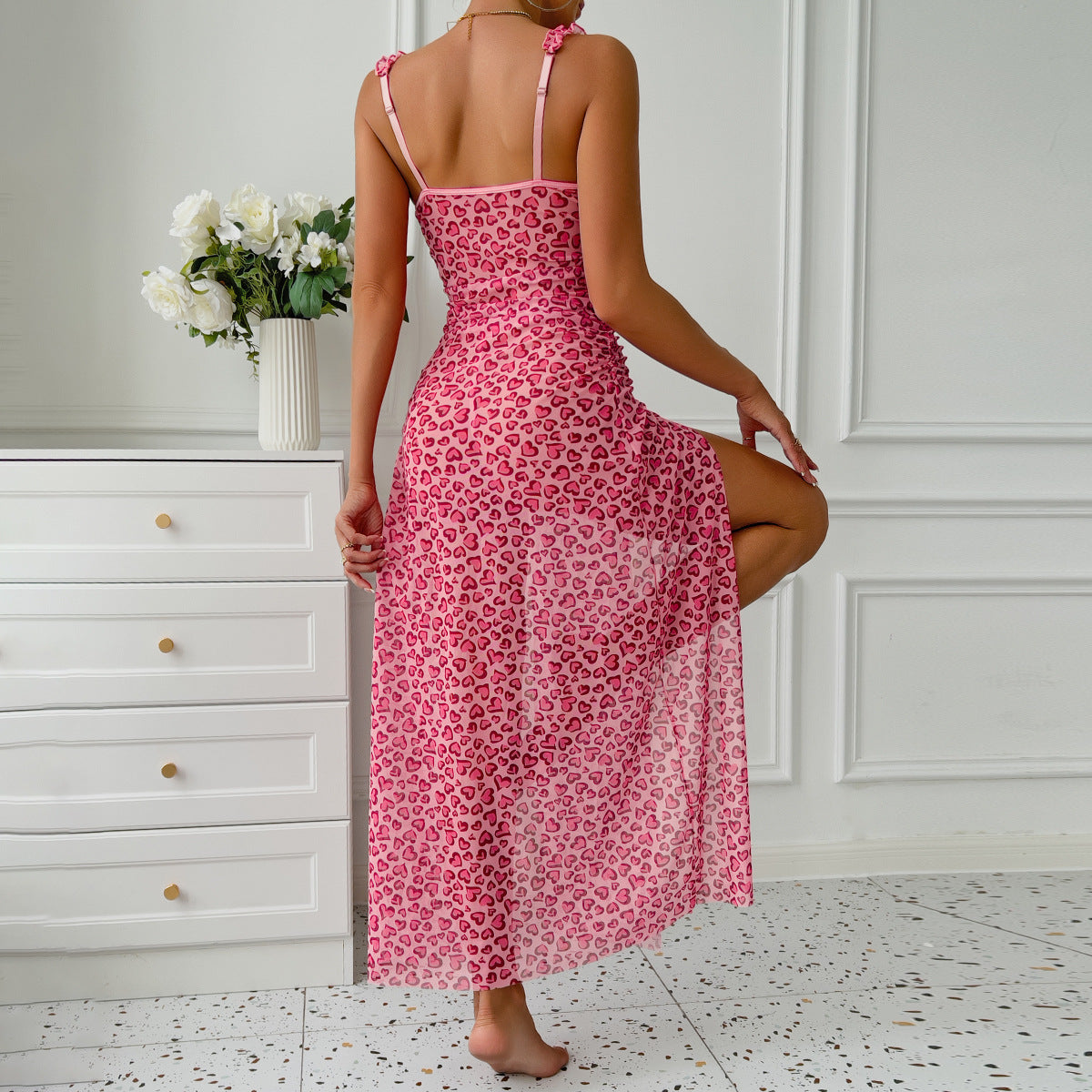 Pink floral spaghetti strap maxi dress from the Seduction Skirt Pink Two Piece Set, langry fashion