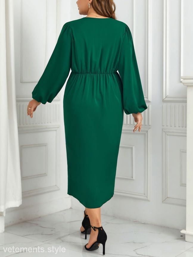 V-NICK GREEN DRESS