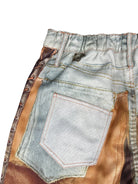 Light-colored denim jeans with leather patches, ideal for casual fashion by Langry