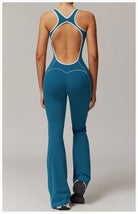 Teal open-back jumpsuit from Hip Lifting Pleated Slightly Pull Yoga Jumpsuit collection