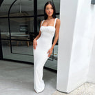 White fitted maxi dress from Elegant Fall Maxi Dress collection, perfect for fall fashion