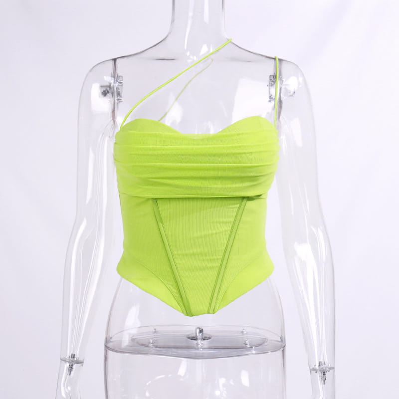 One-Side Strap Boning Corset Top with Mesh Backless Design