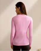 Pink long-sleeved fitted sweater back view for Quick Drying Running Fitness Top fashion ملابس