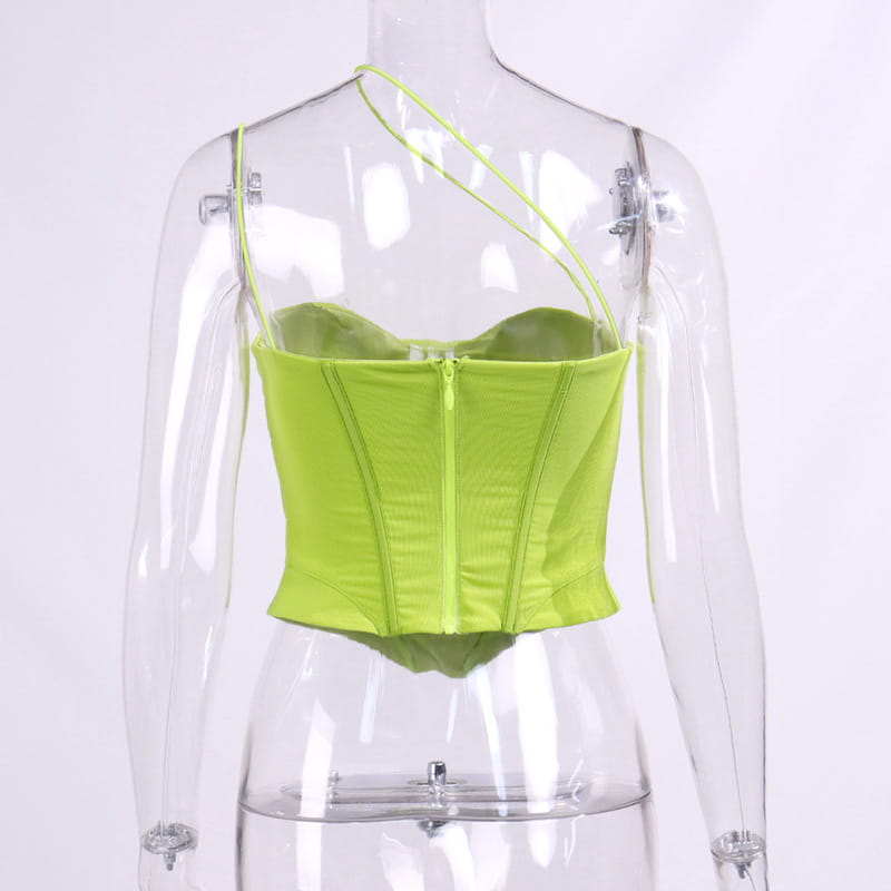 One-Side Strap Boning Corset Top with Mesh Backless Design