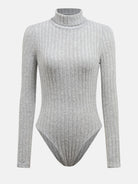 Grey ribbed turtleneck bodysuit, long sleeves, ideal for fashionable langry ملابس styles