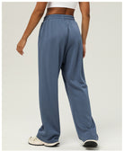 Blue-gray wide-leg athletic pants with elastic waistband for casual fitness and yoga wear