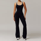 Black jumpsuit with white trim in Hip Lifting Pleated Slightly Pull Yoga Jumpsuit fashion