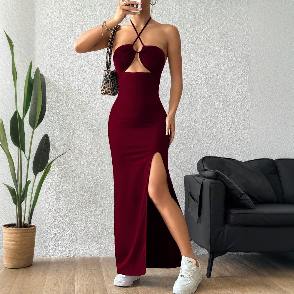 Burgundy halter maxi dress from Enchanting Slim Fit collection in elegant fashion