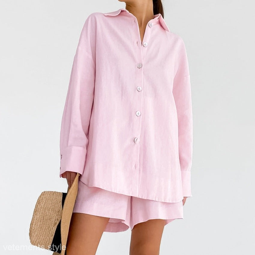 COTTON LINEN PAJAMAS SUIT-VETEMENTS 