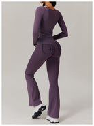 Purple athletic set with ruched detailing ideal for casual fashion and ملابس enthusiasts