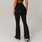 Black flared leggings with ruched pockets for stylish casual sports trousers in fashion