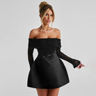 Off-shoulder black lace sleeve A line dress perfect for elegant evening fashion