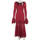 Burgundy long-sleeved Socialite Elegant Slim Fit Ruffled Hem Dress for sophisticated fashion