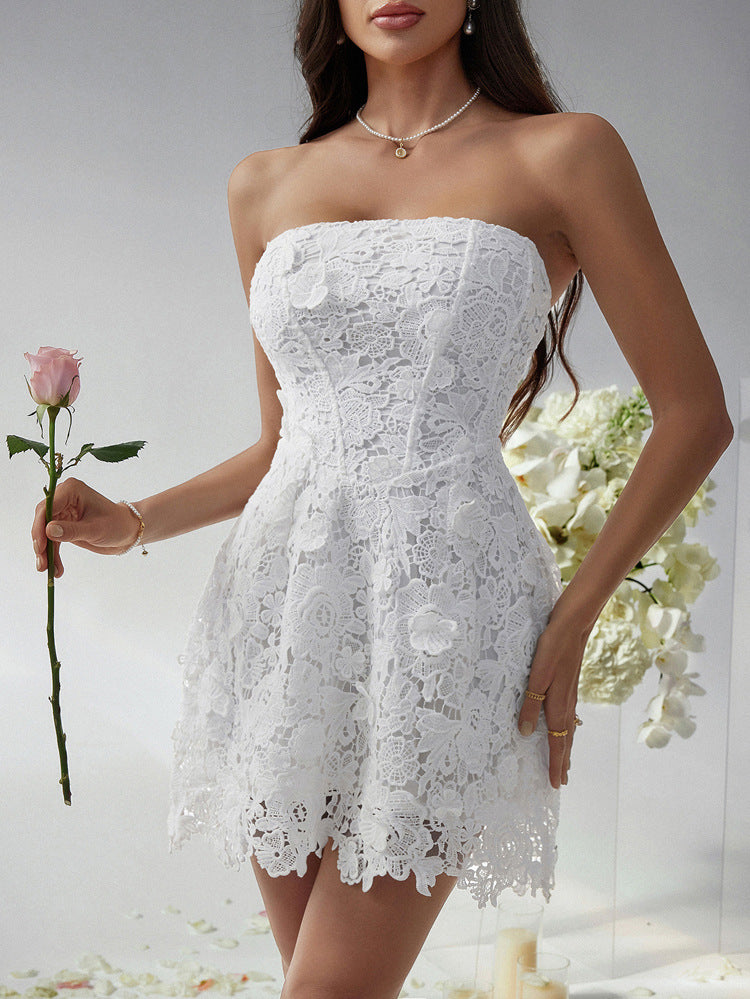 White strapless lace dress from Beautiful Short Dress Evening Dress collection, perfect for fashion events