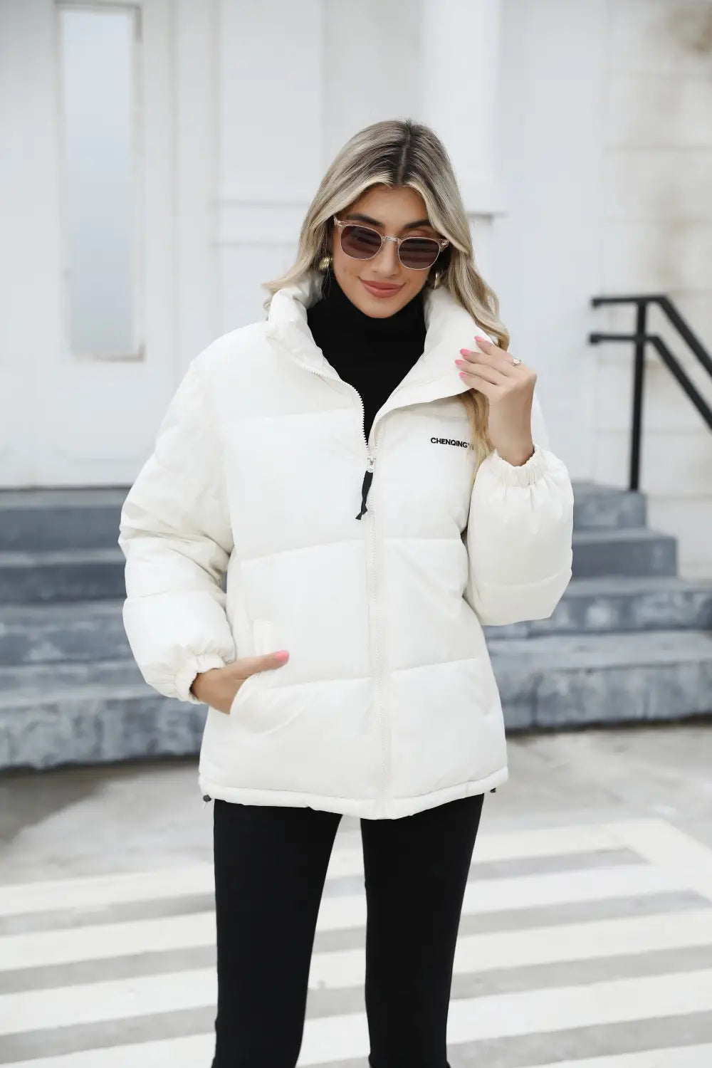 Casual Loose Fit Winter Cotton Padded Jacket with Zipper Closure