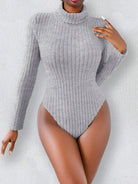 Gray ribbed turtleneck bodysuit long sleeves in Enchanting Slim Fit Jumpsuit fashion ملابس