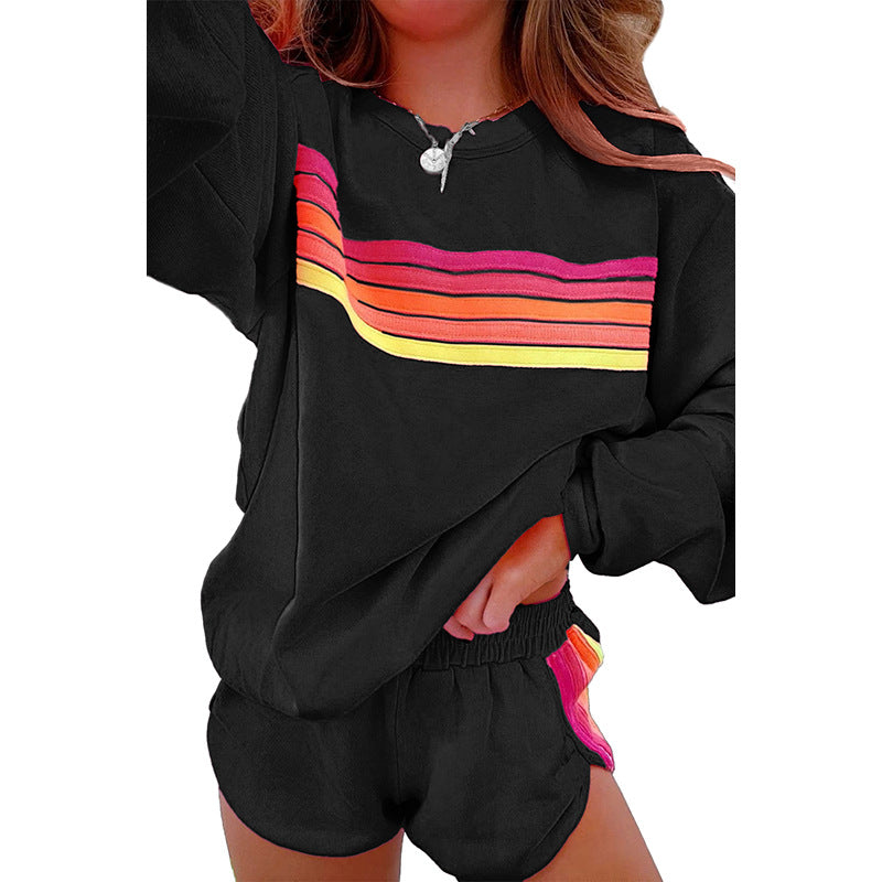 Black loungewear set with rainbow stripes, perfect for casual fashion and ملابس comfort