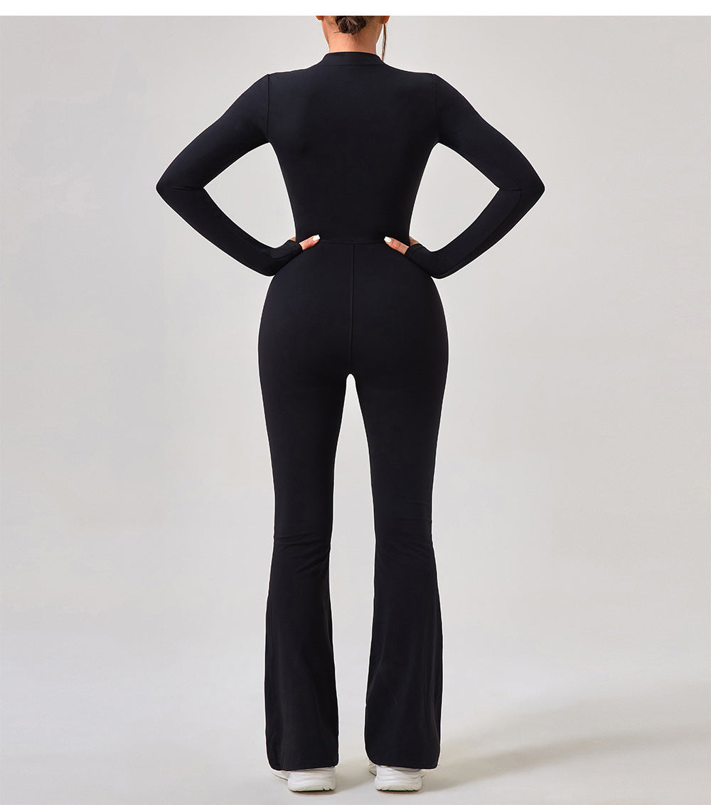 Black long-sleeved flared jumpsuit showcasing stylish langry fashion in ملابس